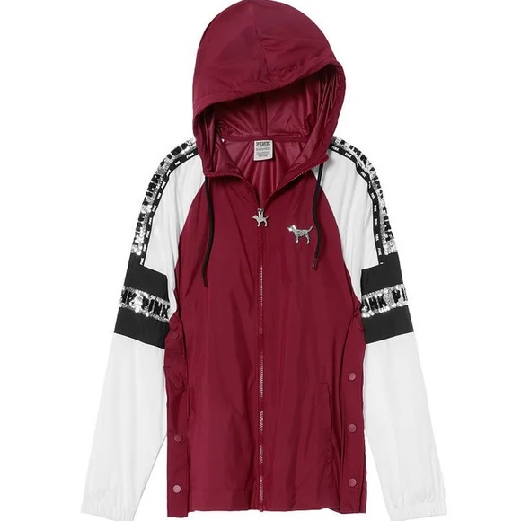 Vs Victoria's Secret PINK Bling Campus Full-Zip Anorak Jacket Merlot Night XS/S - Picture 3 of 4